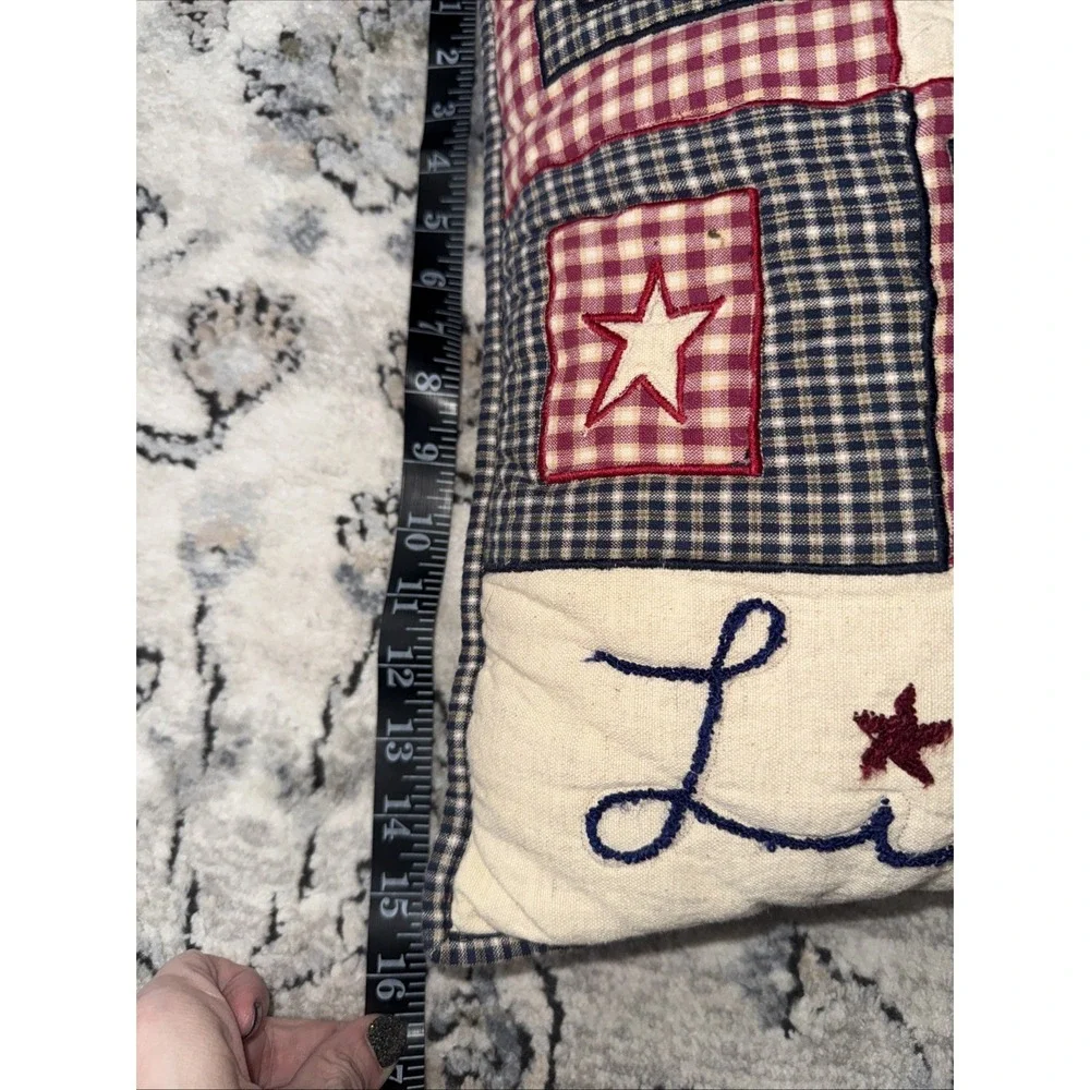 Set of 3 Patriotic American Themed Pillows Decorative Primitive Cottage USA Flag